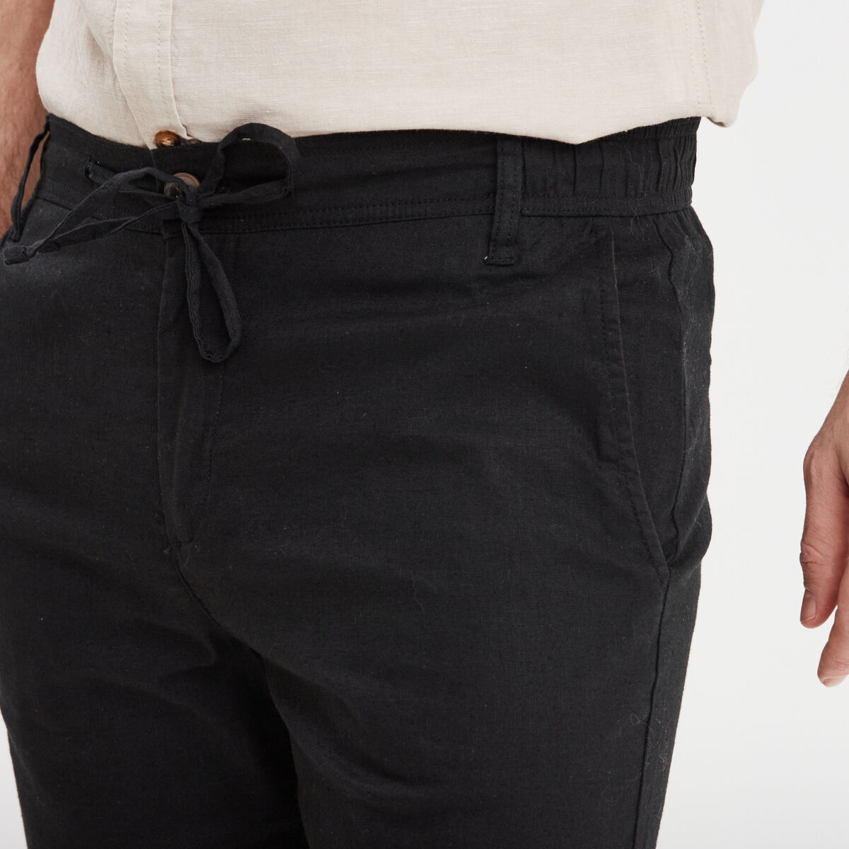Bermuda chino à coulisse lin mélangé noir homme