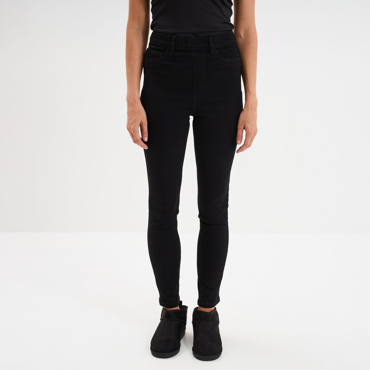 Jegging skinny taille haute denim noir femme