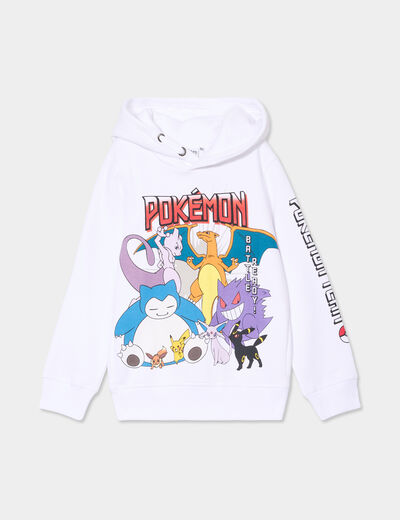 Sweat hoodie droit à capuche Pokémon blanc garçon