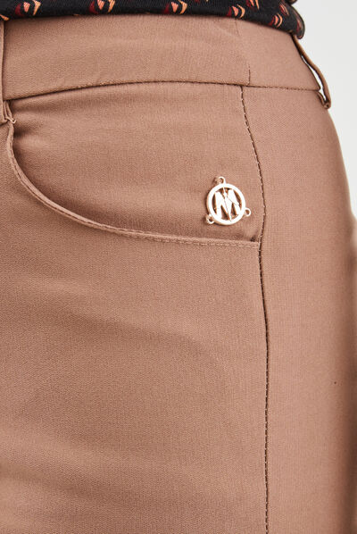 Pantalon city bootcut taille haute marron clair femme