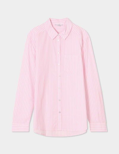 Chemise manches ajustables 1 poche coton rose femme