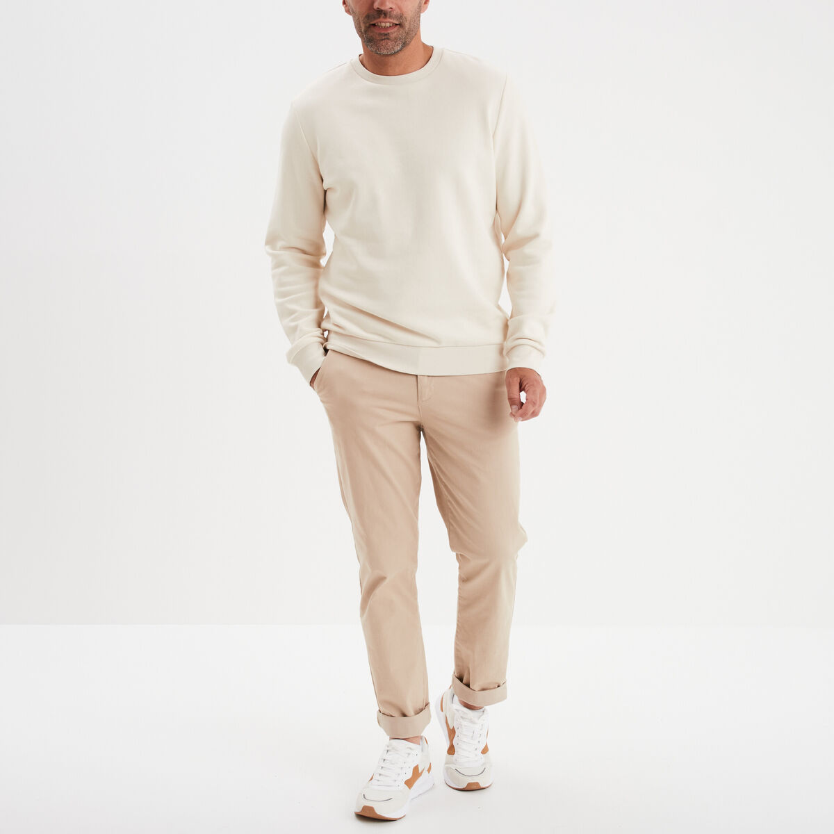 Sweat molleton col rond ecru homme