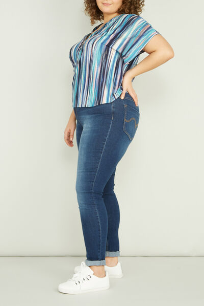 Jeans slim taille ajustable denim brut femme grande taille