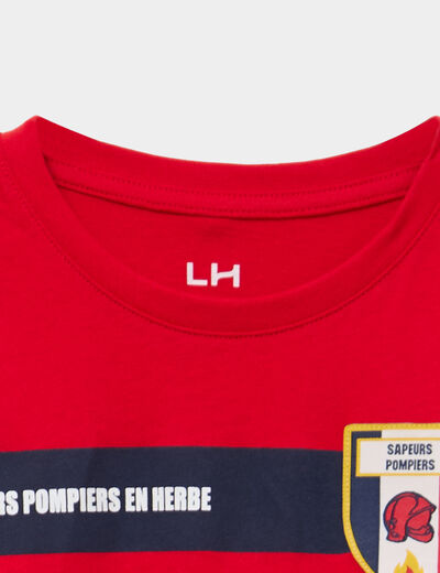 Ensemble pyjama pantalon t-shirt pompier rouge gar&ccedil;on