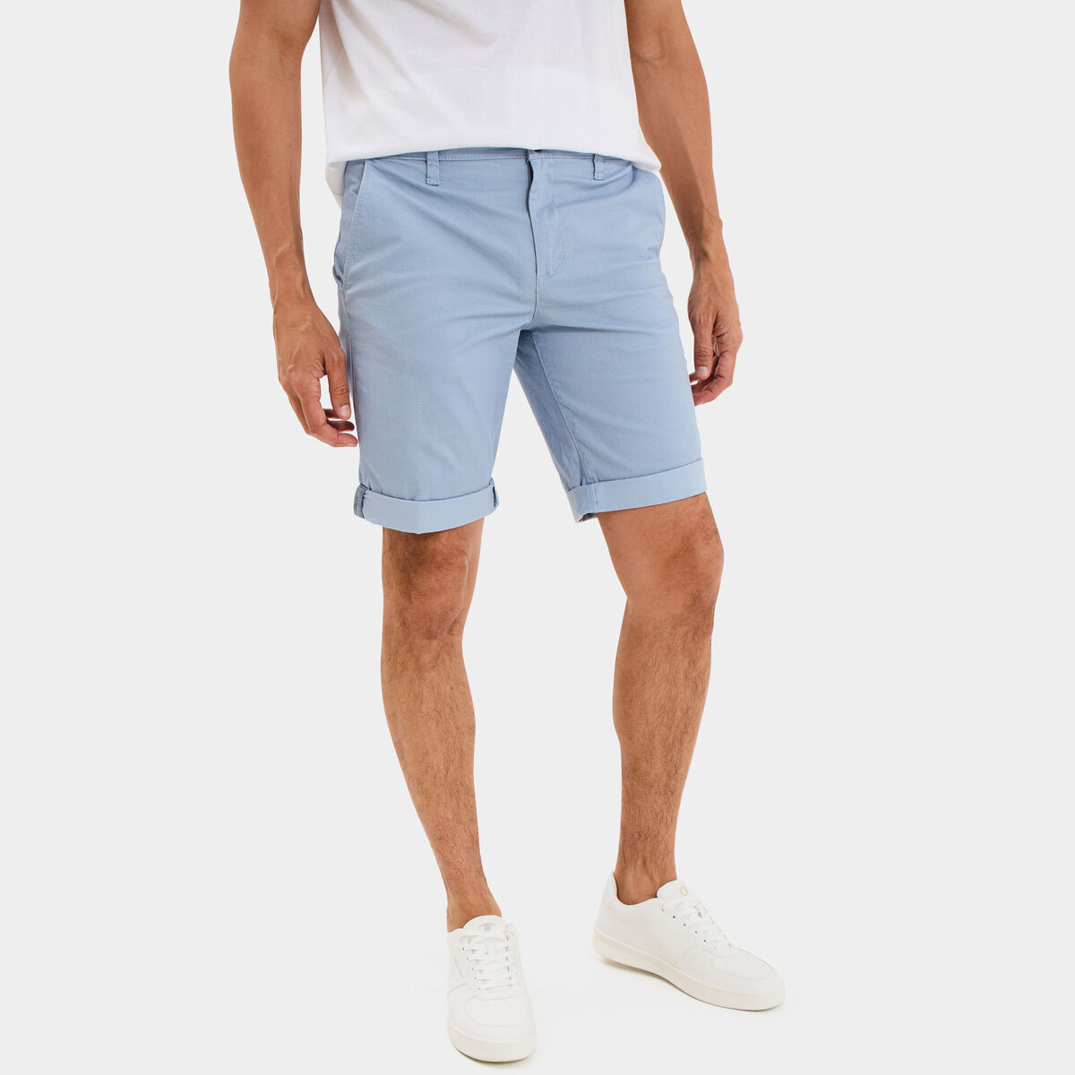 Bermuda short chino droit coton stretch bleu ciel homme