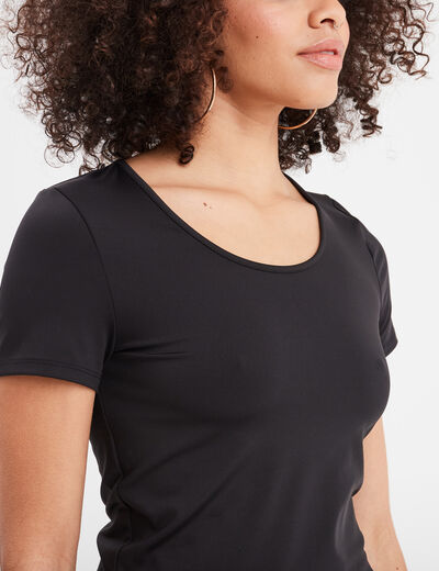 T-shirt cropped cintré col rond noir femme