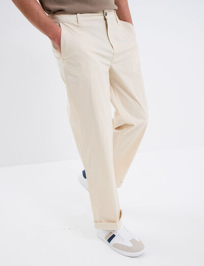 Pantalon chino relax coton beige homme