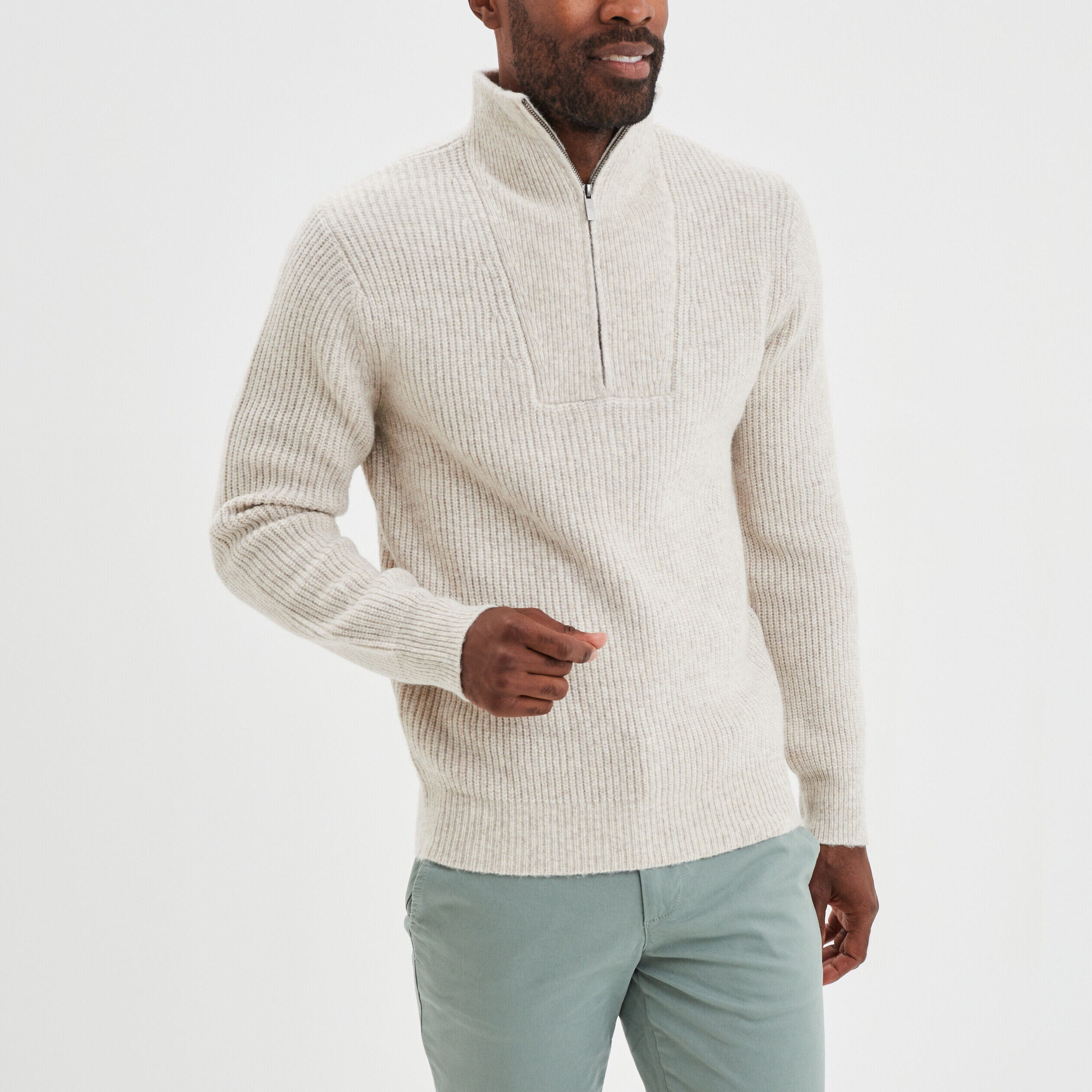 Pull avec col camionneur côtelé beige homme LH