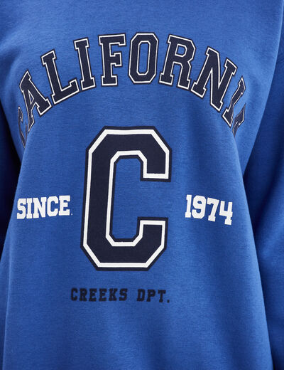 Sweat oversize printé col rond Creeks bleu electrique femme