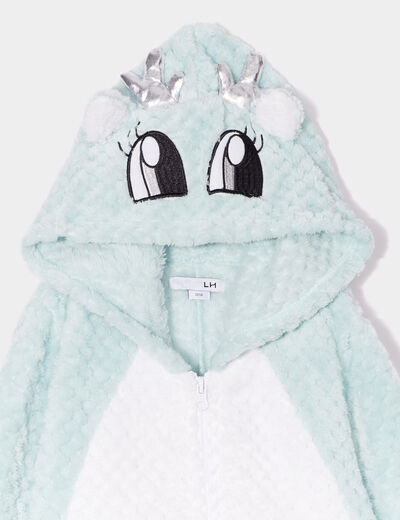 Combinaison pyjama pilou à capuche bleu gris fille