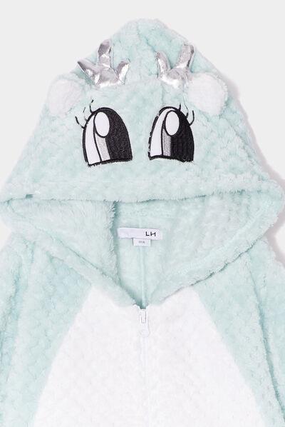 Combinaison pyjama pilou à capuche bleu gris fille