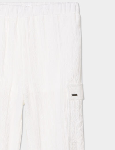 Pantalon maille cargo droit élastiqué blanc fille