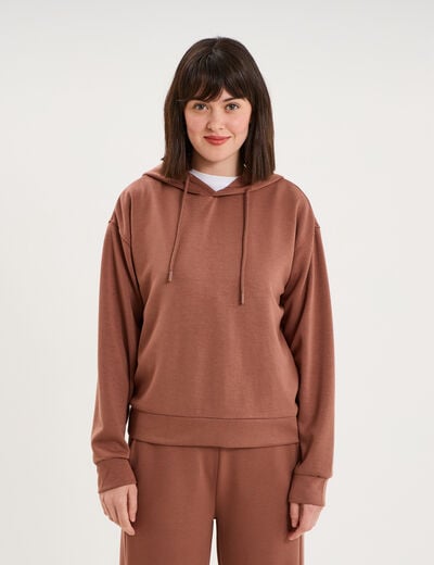 Sweat hoodie manches longues &agrave; capuche marron femme