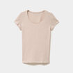 T-shirt coton col rond manches courtes beige femme