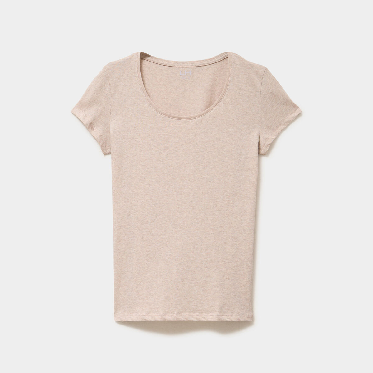 T-shirt coton col rond manches courtes beige femme