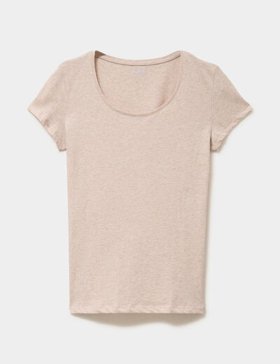 T-shirt coton col rond manches courtes beige femme