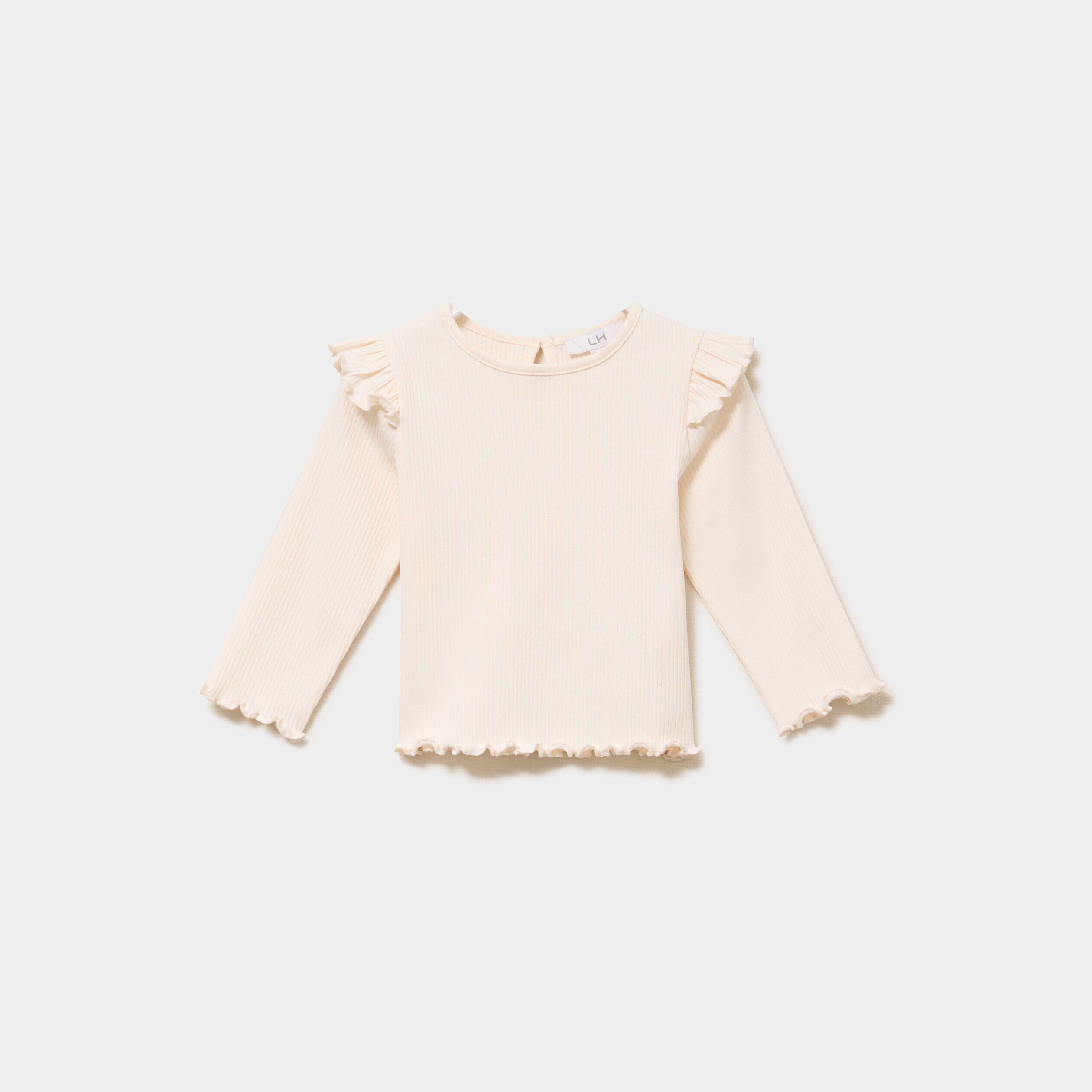 T-shirt côtelé volants aux épaules creme bébé fille LH