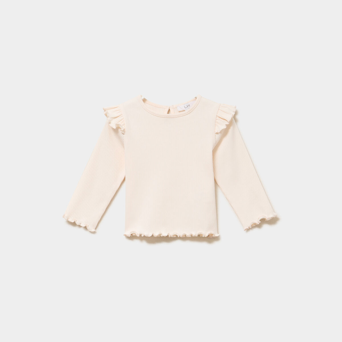 T-shirt c&ocirc;tel&eacute; volants aux &eacute;paules creme b&eacute;b&eacute; fille
