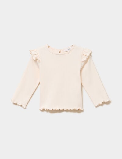 T-shirt c&ocirc;tel&eacute; volants aux &eacute;paules creme b&eacute;b&eacute; fille