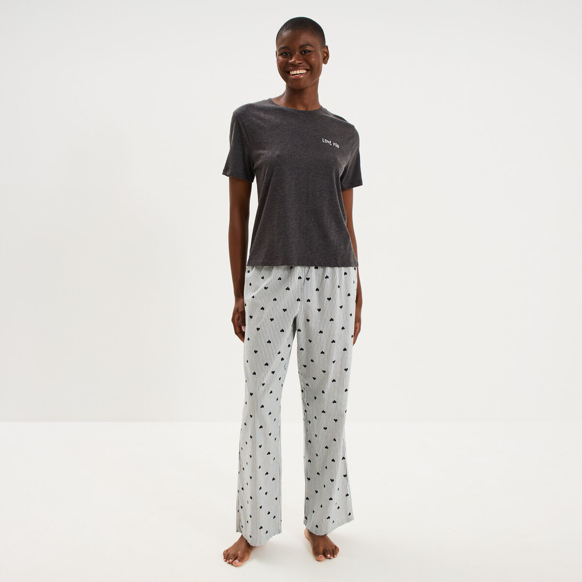 Pantalon de pyjama droit coton noir femme