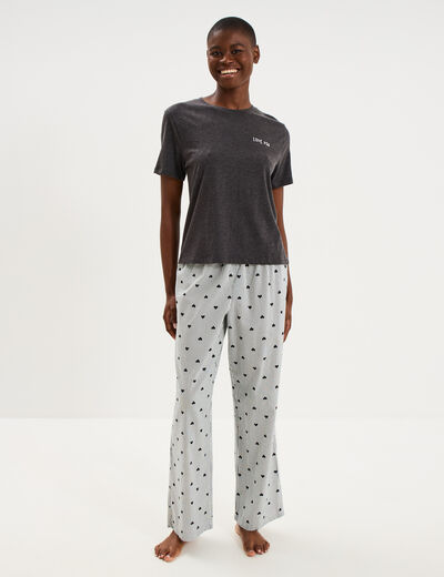 Pantalon de pyjama droit coton noir femme