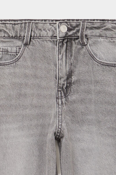 Jean large taille ajustable coton denim gris fille