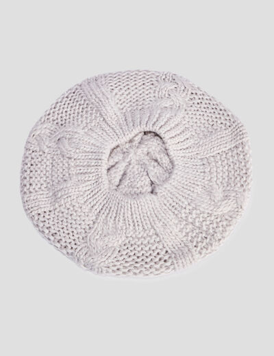 Béret tricoté avec torsades gris clair femme