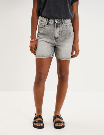 Short mom en jean 5 poches denim gris clair femme
