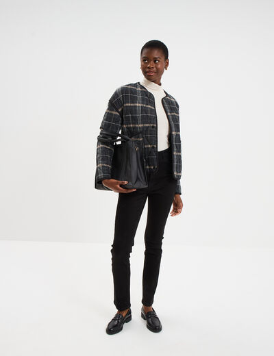 Veste matelass&eacute;e poches plaqu&eacute;es noir femme