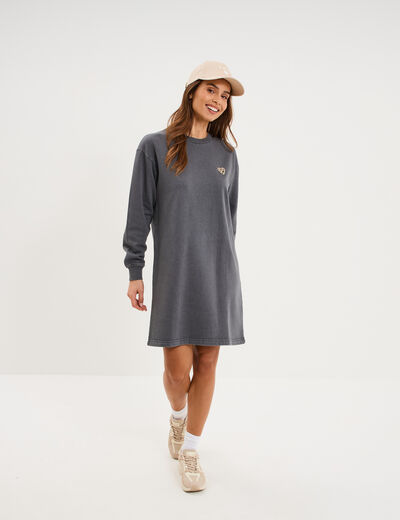 Robe sweat molleton manches longues noir femme