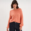 Pull col rond manches longues rose corail femme