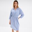 Robe col chemise 2 poches mélange lin bleu femme