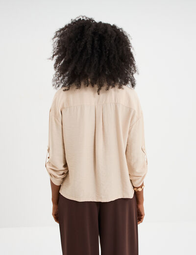 Chemise manches retroussables beige femme