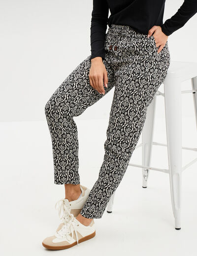 Pantalon fluide ceinture élastiquée noir femme