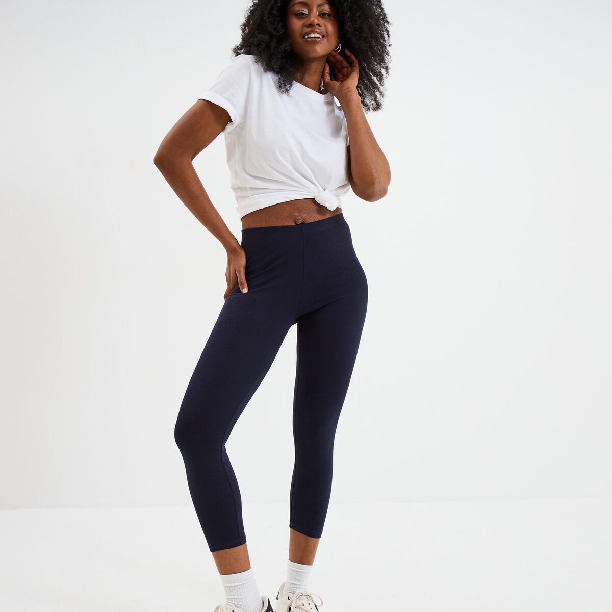 Legging 7/8 &egrave;me taille &eacute;lastiqu&eacute;e bleu marine femme