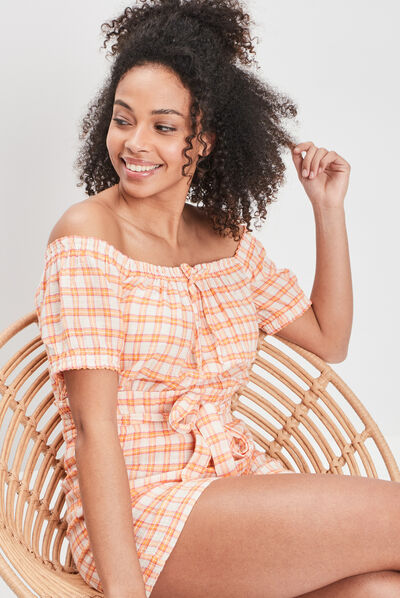 Blouse cropped manches courtes orange femme