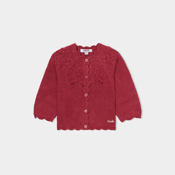 gilet boutonne bord festonne creeks rose framboise bebef Gilet boutonné bord festonné Creeks rose framboise bébé fille