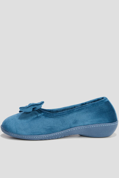 Chaussons ballerines velours Isotoner bleu canard femme