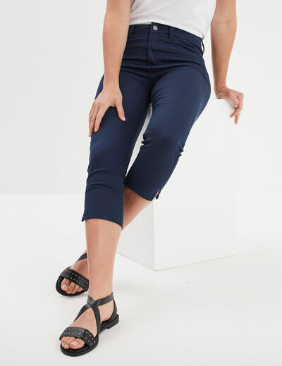 Pantacourt slim 5 poches bleu marine femme