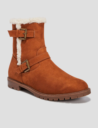 Bottines fourrées avec boucles marron femme