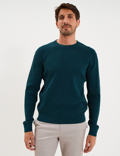 Pull en maille textur&eacute;e col rond bleu canard homme