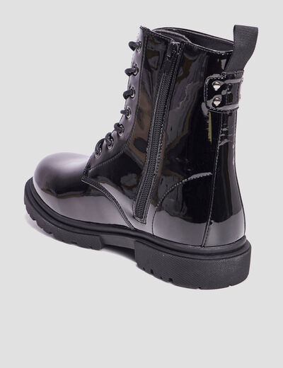Bottines vernies zippées à lacets noir femme