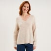 Pull col en V manches longues ecru femme