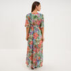 Robe longue bas volants col en V multicolore femme