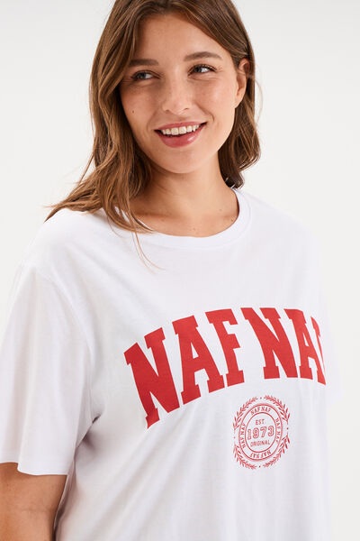 T-shirt loose logo NAF NAF floqu&eacute; blanc femme grande taille