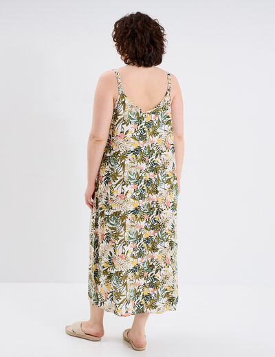 Robe longue fendue fluide bretelles blanc femme grande taille