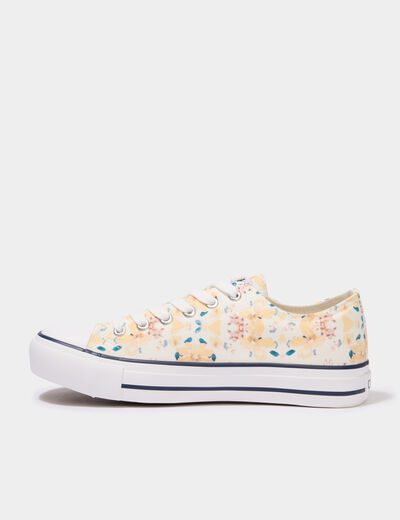 Tennis basses en toile &agrave; lacets jaune femme