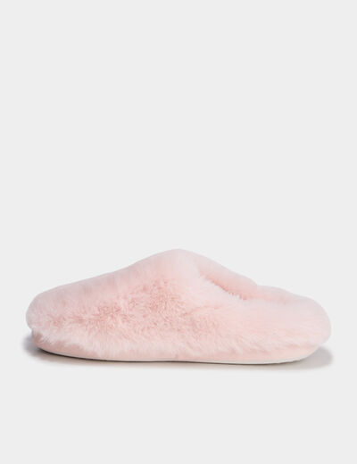 Chaussons mules fausse fourrure rose femme