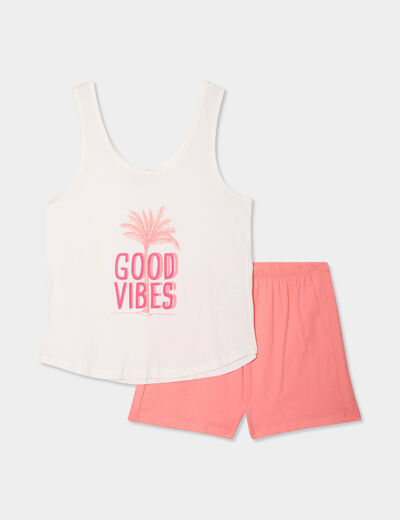 Ensemble pyjama short 2 pièces coton vieux rose femme