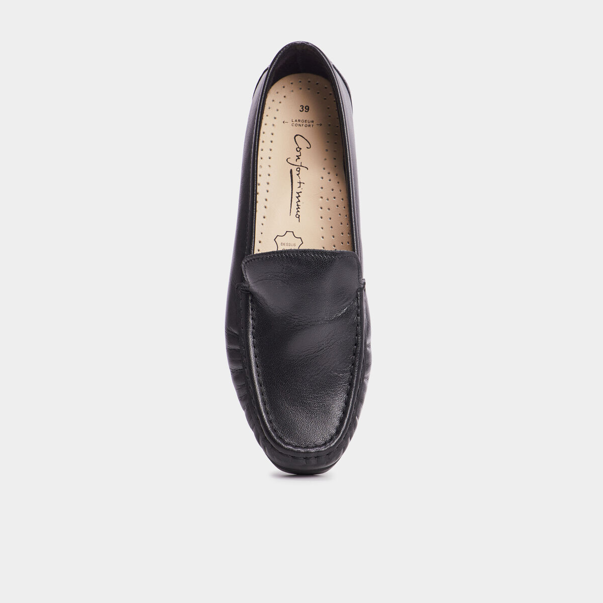 Mocassins en cuir compensés pied large noir femme